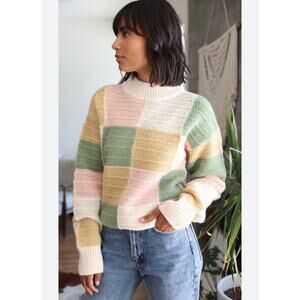 NWT GREYLIN Gwen Patchwork Knit Mock Neck Colorblock Fall Sweater Medium